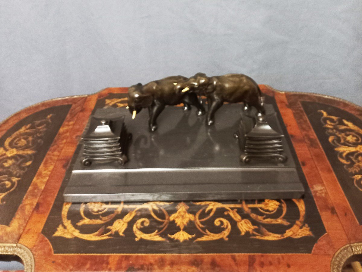 Inkwell "with Elephants" Art Deco Far East-photo-7