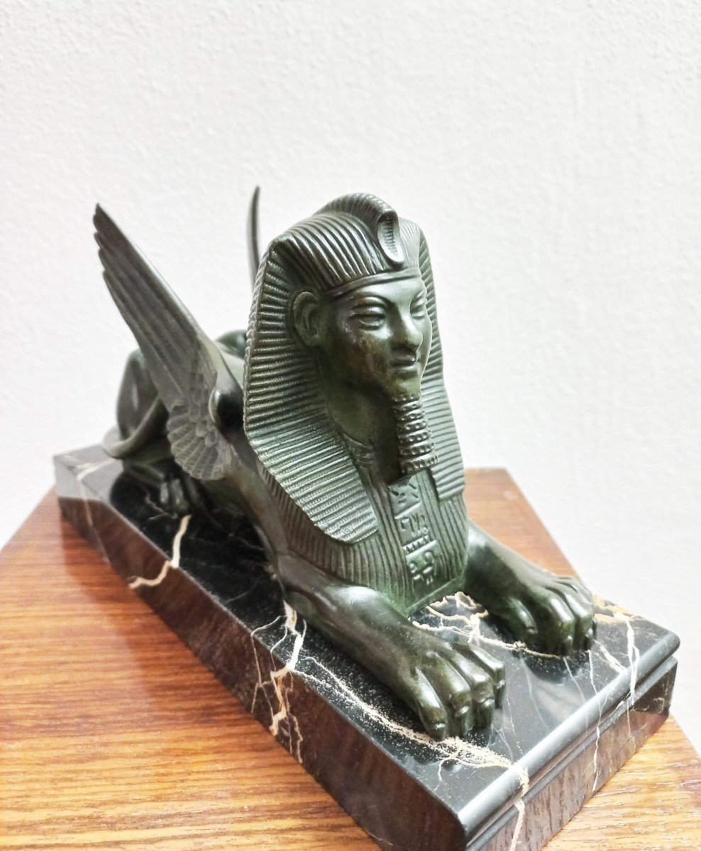 Sphinx Ailé à Tête d'Homme En Bronze Vers 1930-photo-4