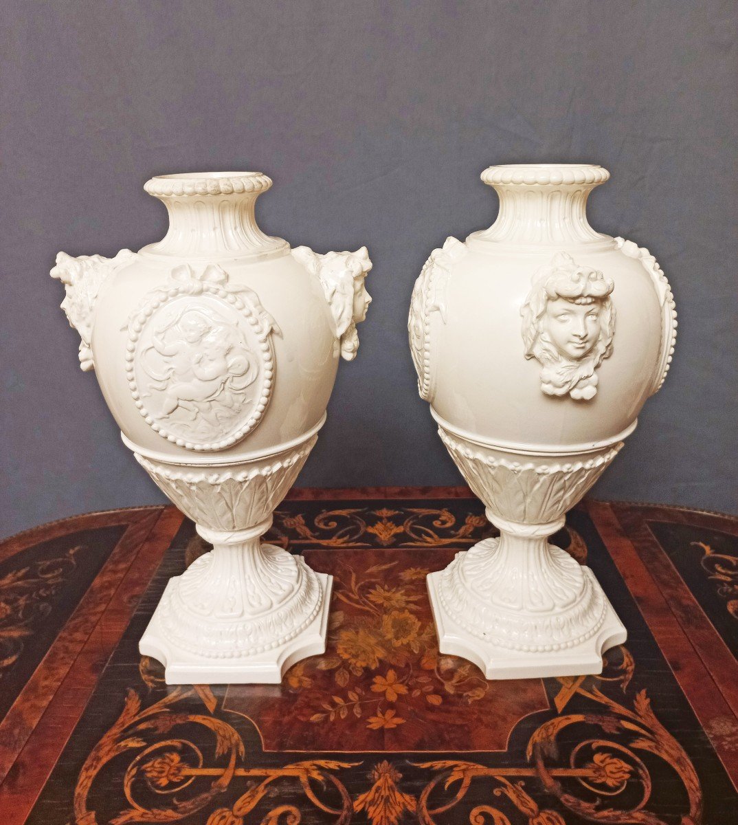 Paire De Vases St Louis XVI En Faïence Emaillée XIXe-photo-2