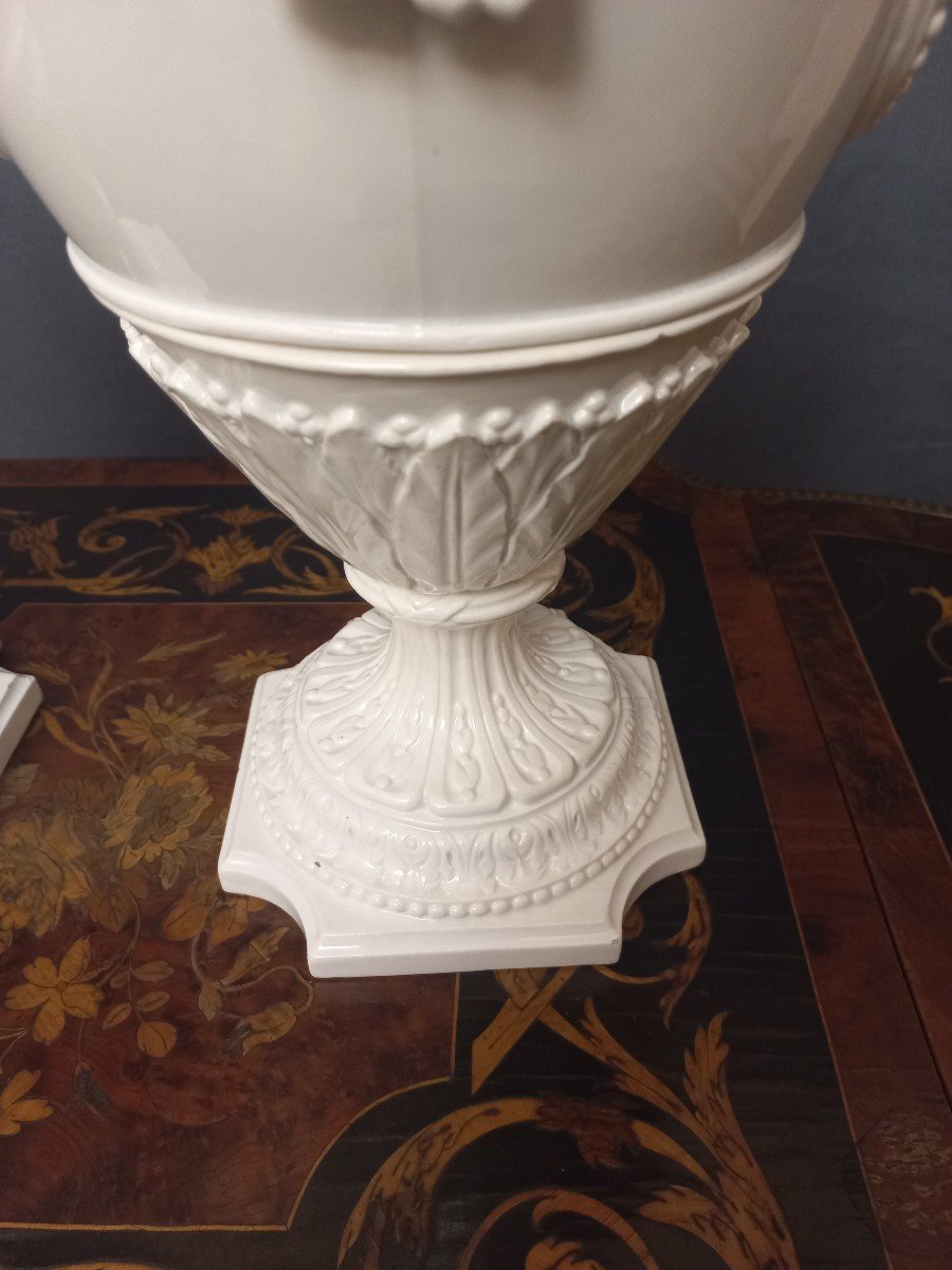 Paire De Vases St Louis XVI En Faïence Emaillée XIXe-photo-3