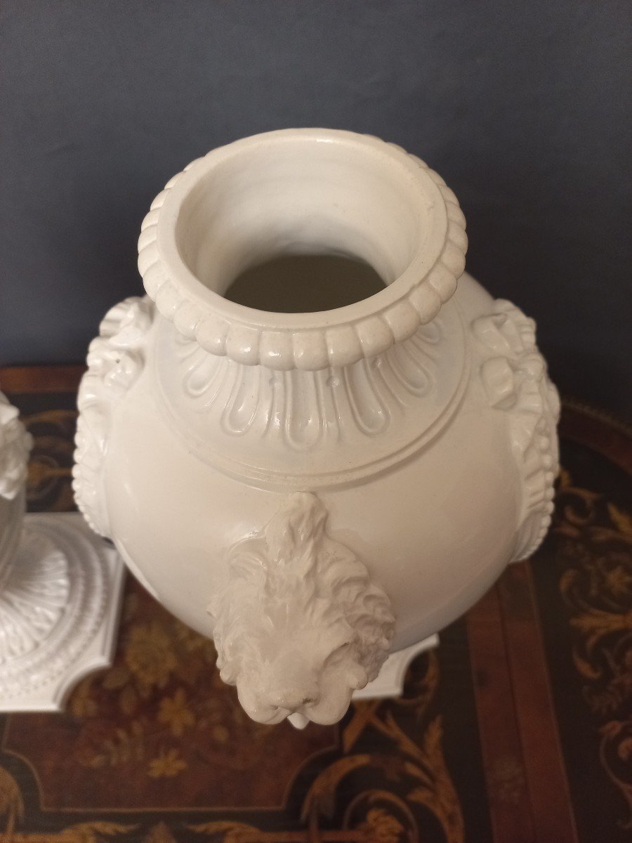 Paire De Vases St Louis XVI En Faïence Emaillée XIXe-photo-6