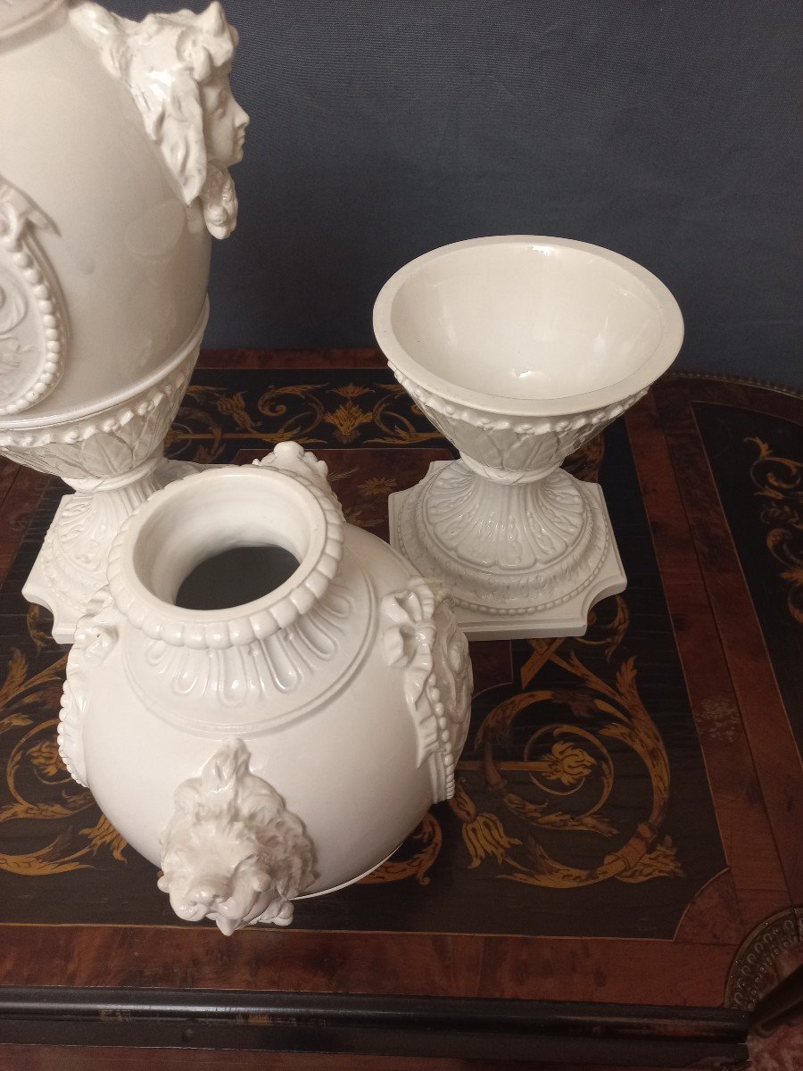 Paire De Vases St Louis XVI En Faïence Emaillée XIXe-photo-7