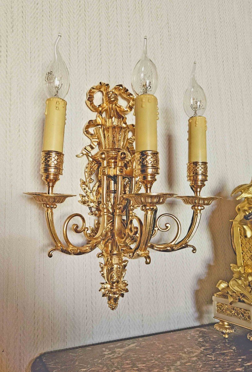 Pair Of St Louis XVI Gilded Bronze “aux Quiver” Sconces-photo-6