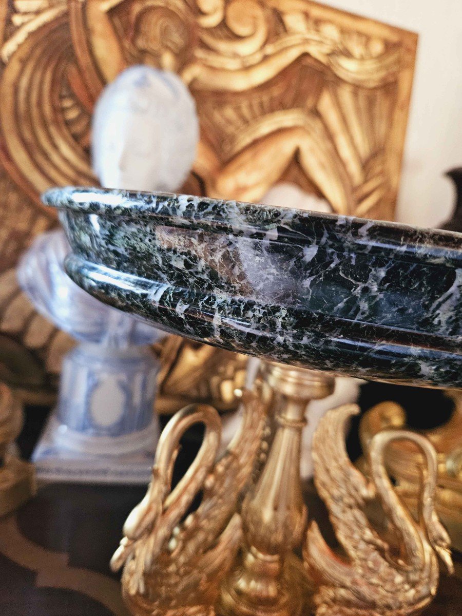 Empire Green Marble And Gilt Bronze “swan” Centerpiece-photo-2