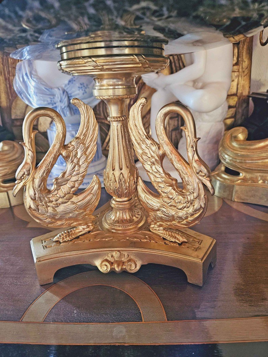 Empire Green Marble And Gilt Bronze “swan” Centerpiece-photo-3