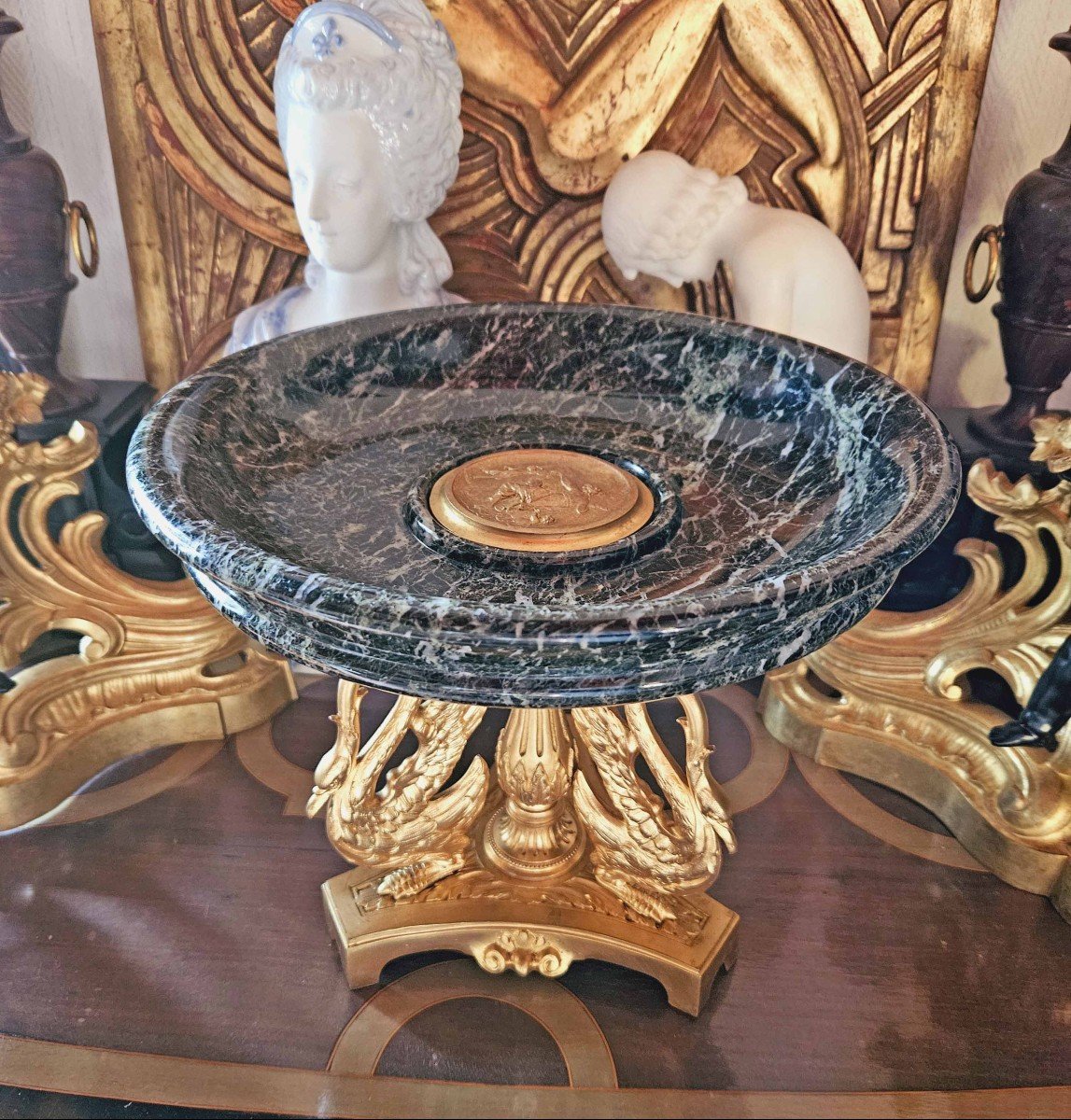 Empire Green Marble And Gilt Bronze “swan” Centerpiece-photo-4