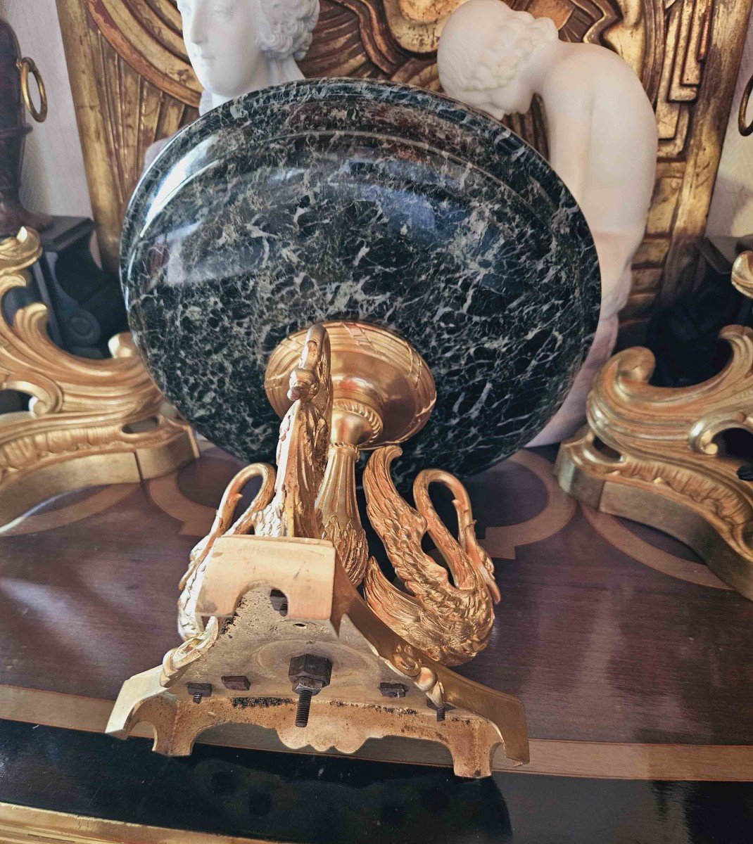 Empire Green Marble And Gilt Bronze “swan” Centerpiece-photo-7