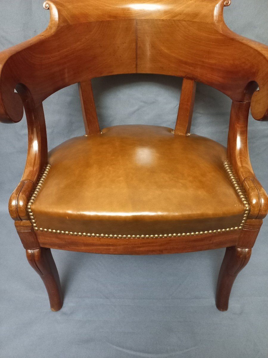 Leather And Mahogany Office Armchair Early 19th Century-photo-2