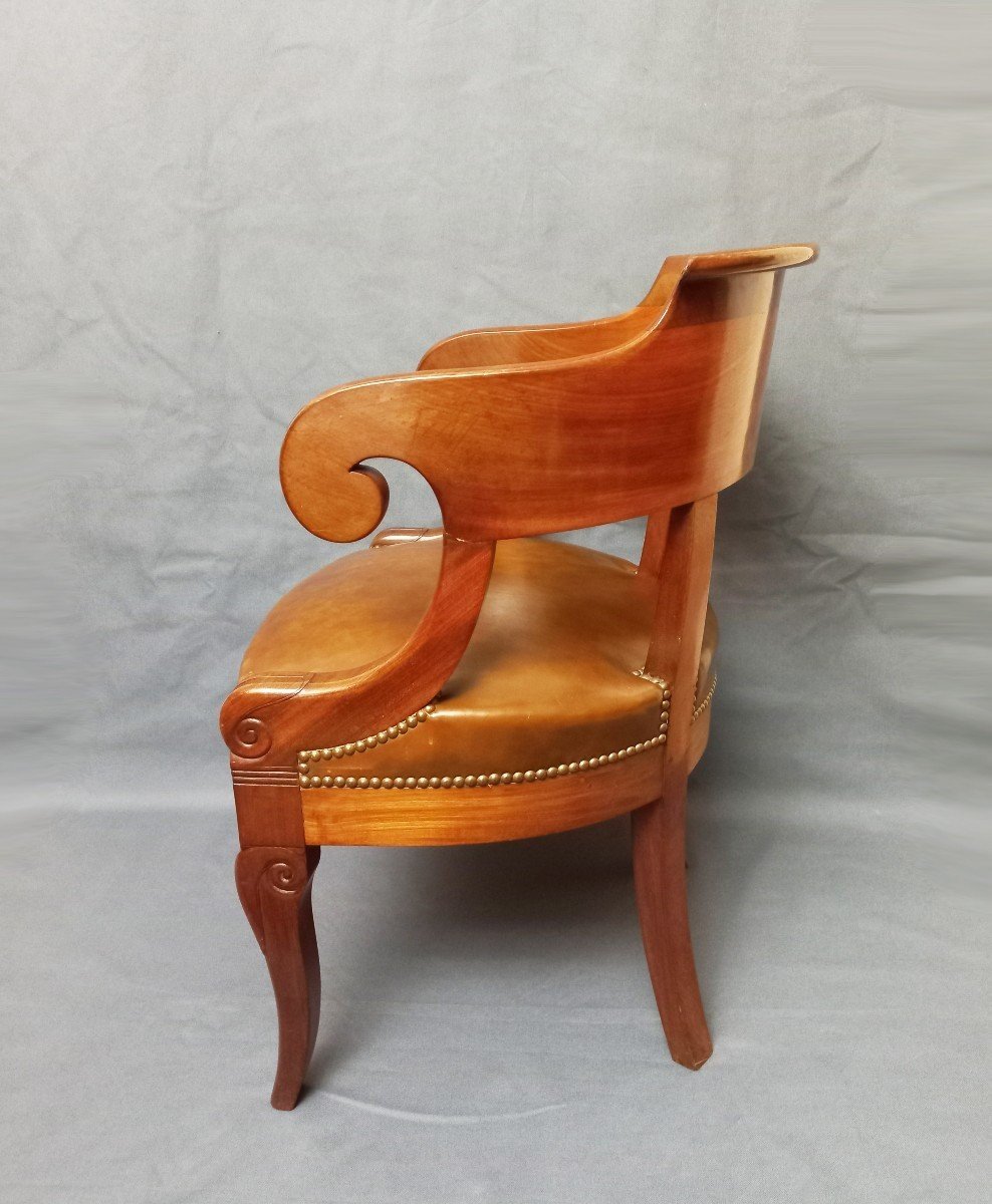 Leather And Mahogany Office Armchair Early 19th Century-photo-4