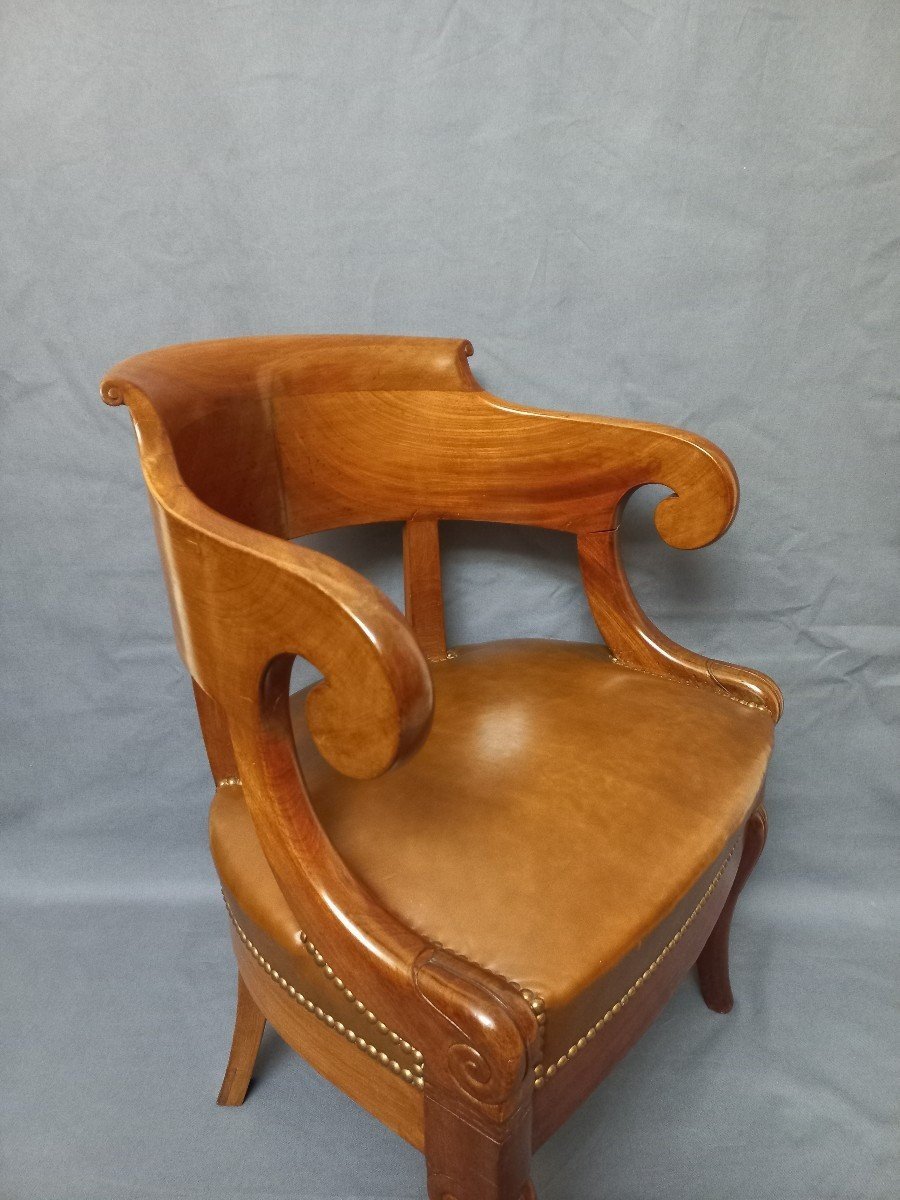 Leather And Mahogany Office Armchair Early 19th Century-photo-3