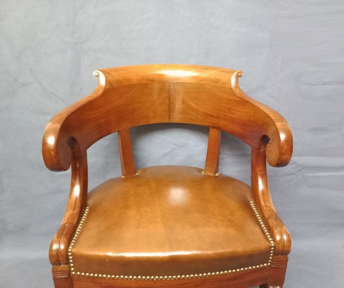 Leather And Mahogany Office Armchair Early 19th Century-photo-6