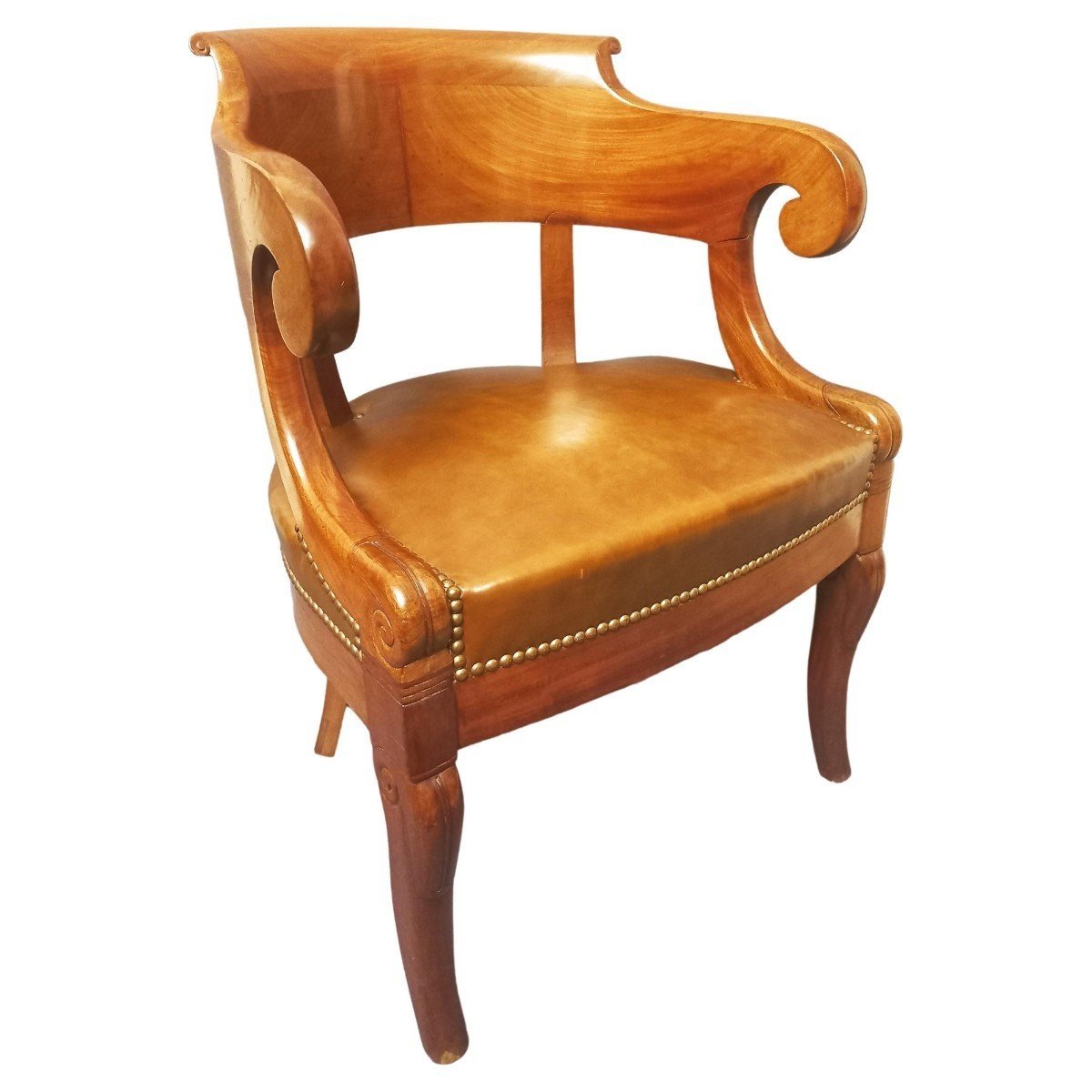Leather And Mahogany Office Armchair Early 19th Century-photo-7