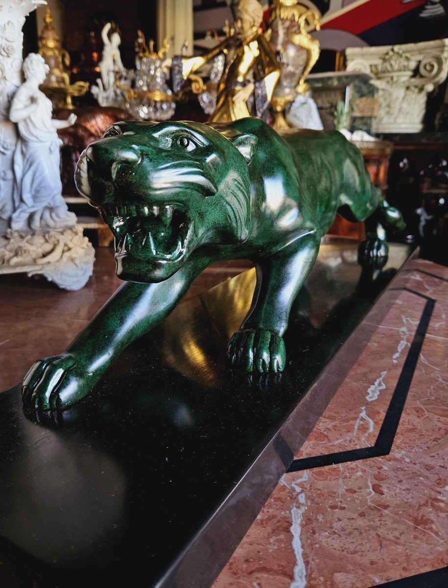 Large Panther In Patinated Bronze Art Deco Period Circa 1930-photo-2