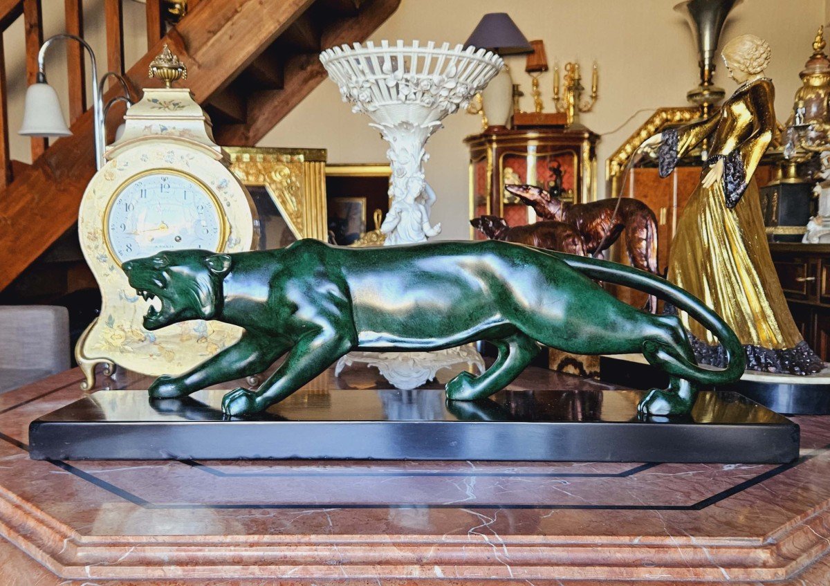 Large Panther In Patinated Bronze Art Deco Period Circa 1930-photo-4