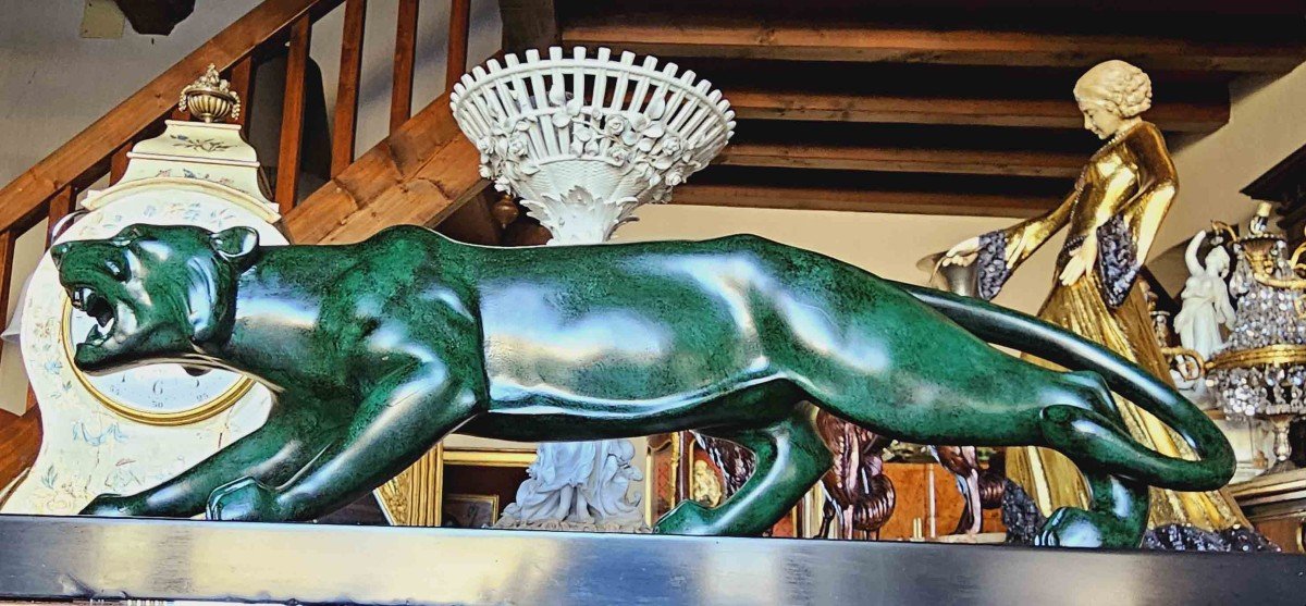 Large Panther In Patinated Bronze Art Deco Period Circa 1930-photo-4