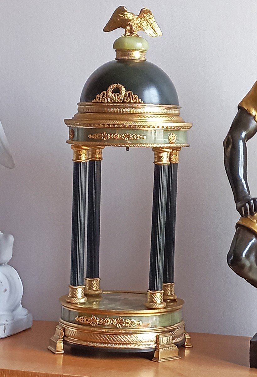 Temple In Gilt Bronze And Onyx H 50cm-photo-6