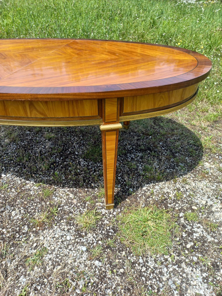 Important Oval Table 5 Extensions In Marquetry And Gilt Bronze-photo-3