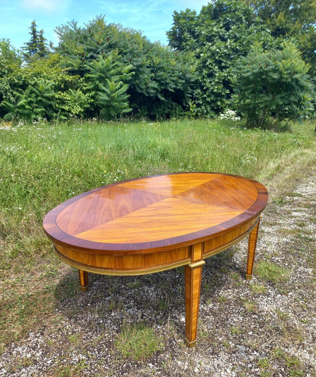 Important Oval Table 5 Extensions In Marquetry And Gilt Bronze-photo-1