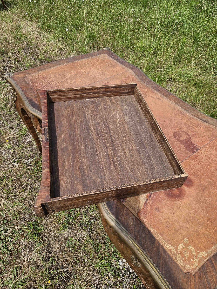 Louis XV Desk In Violet Wood And Gilt Bronze In Ingotière-photo-5