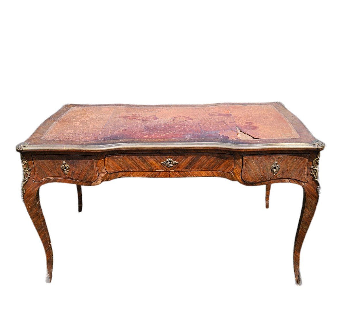 Louis XV Desk In Violet Wood And Gilt Bronze In Ingotière