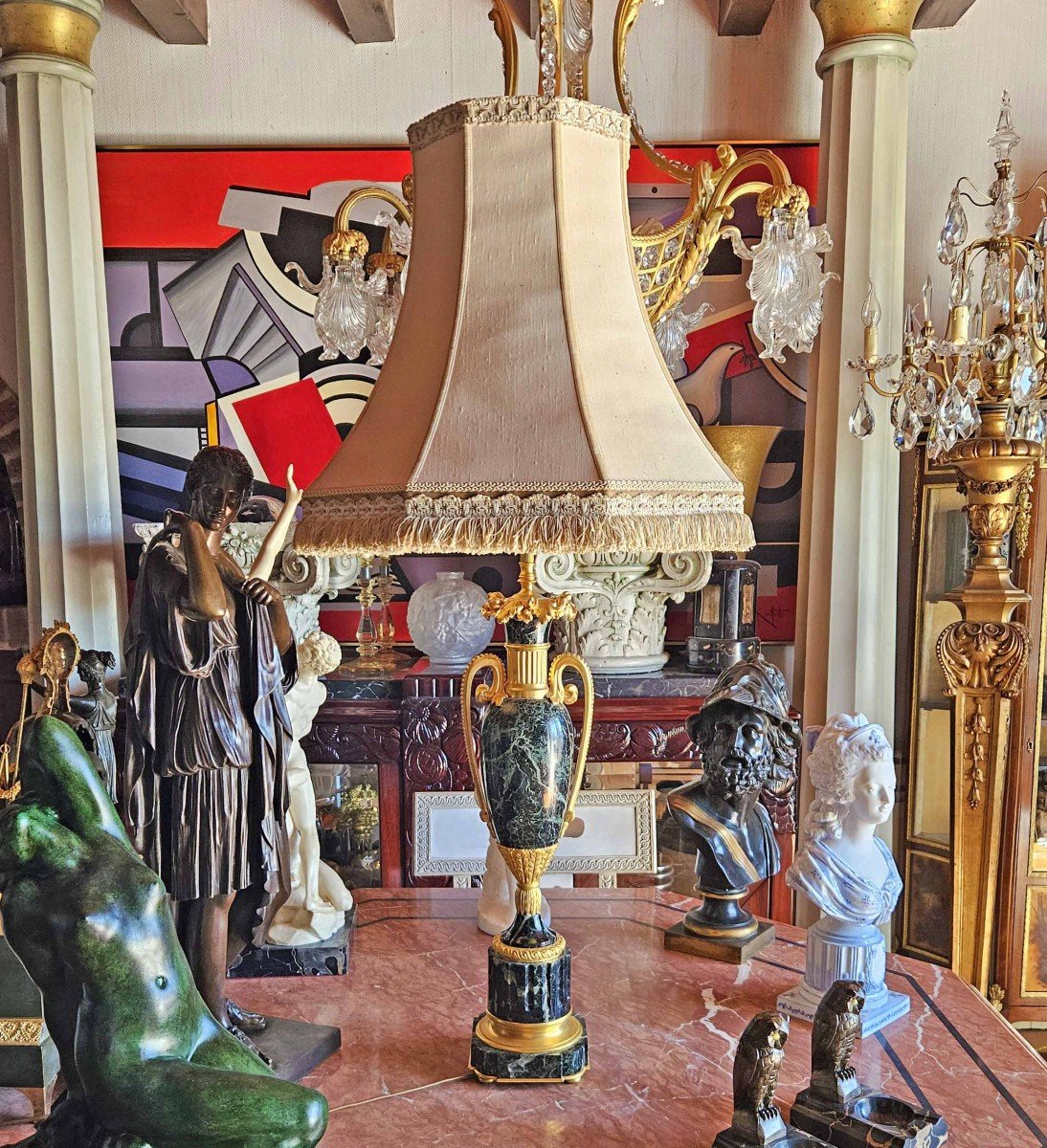 Importante Lampe  Louis XVI Marbre Et Bronze Doré Ht 98 Cm-photo-4