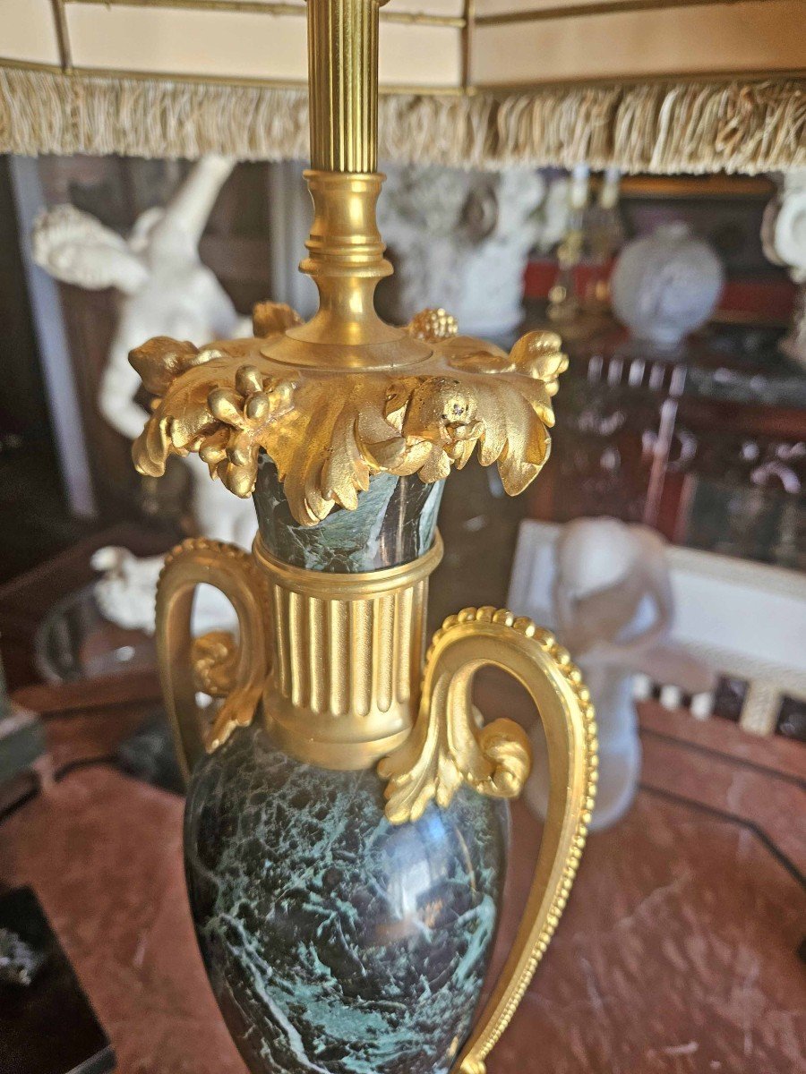 Importante Lampe  Louis XVI Marbre Et Bronze Doré Ht 98 Cm-photo-2