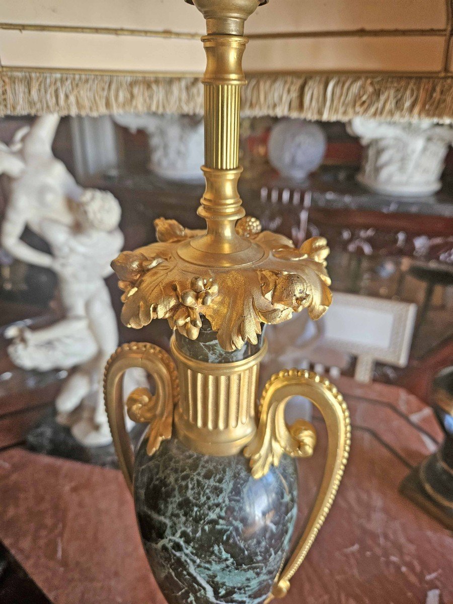 Importante Lampe  Louis XVI Marbre Et Bronze Doré Ht 98 Cm-photo-5