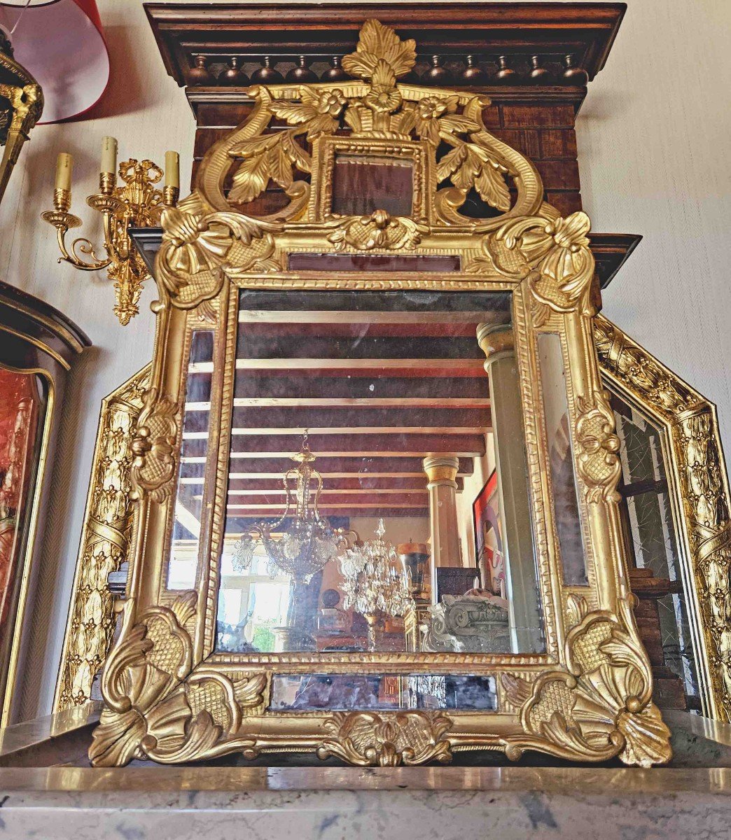 18th Century Gilded Wooden Mirror With Glazing Beads 50x96 Cm-photo-2