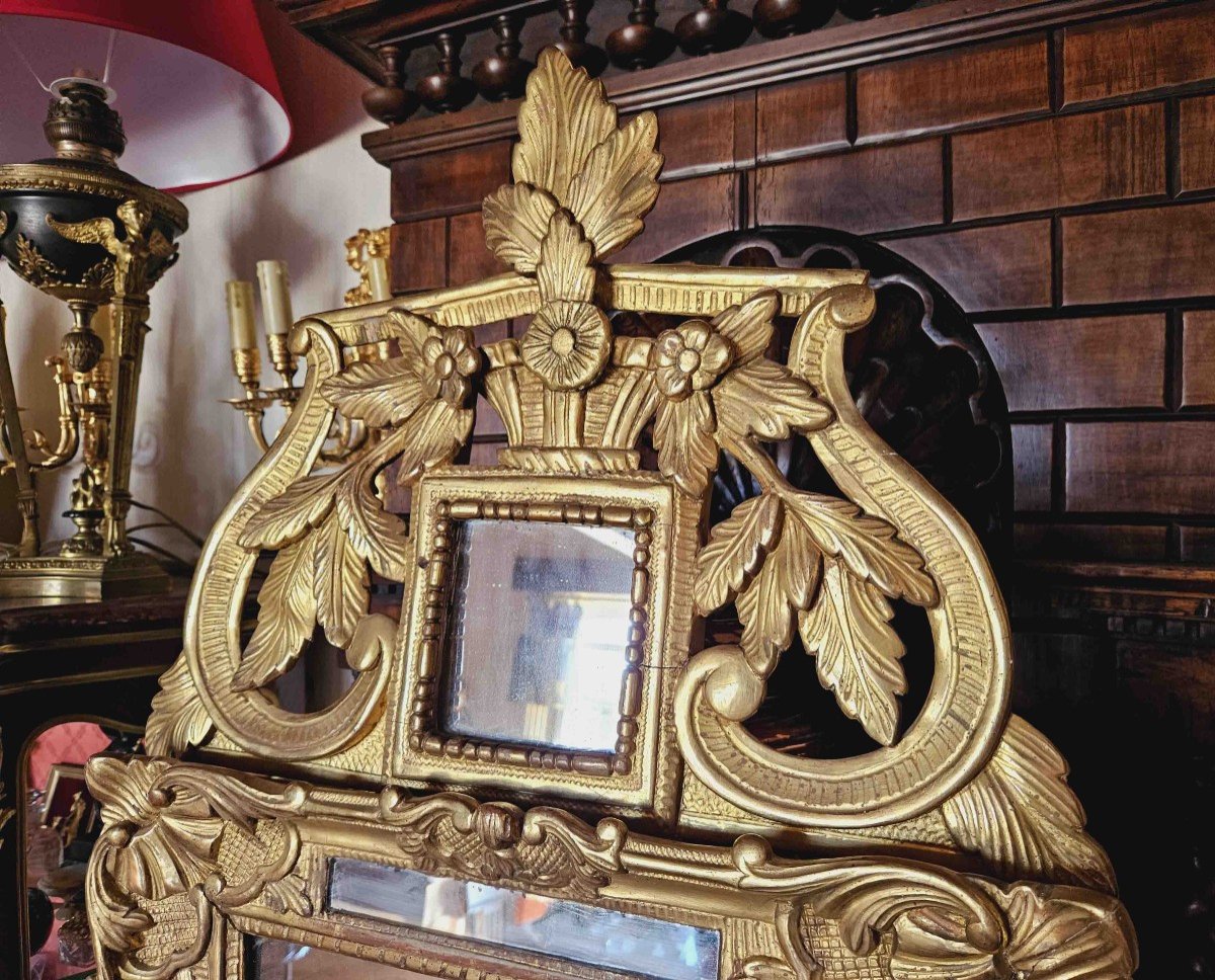 18th Century Gilded Wooden Mirror With Glazing Beads 50x96 Cm-photo-3