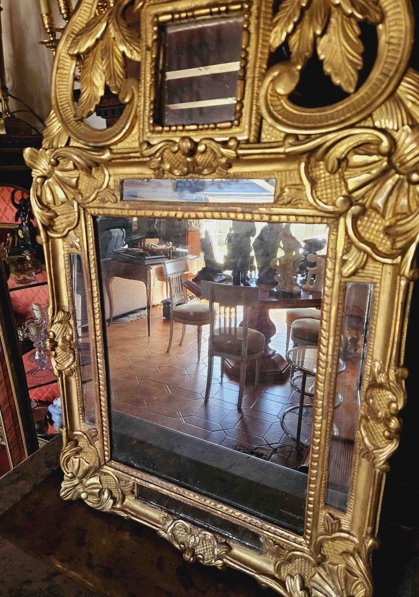 18th Century Gilded Wooden Mirror With Glazing Beads 50x96 Cm-photo-2