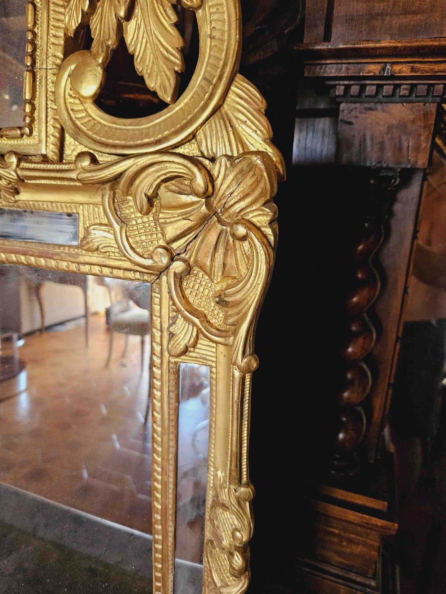 18th Century Gilded Wooden Mirror With Glazing Beads 50x96 Cm-photo-3