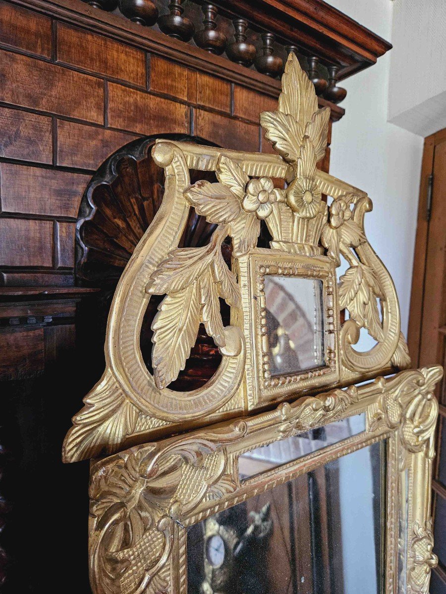 18th Century Gilded Wooden Mirror With Glazing Beads 50x96 Cm-photo-5