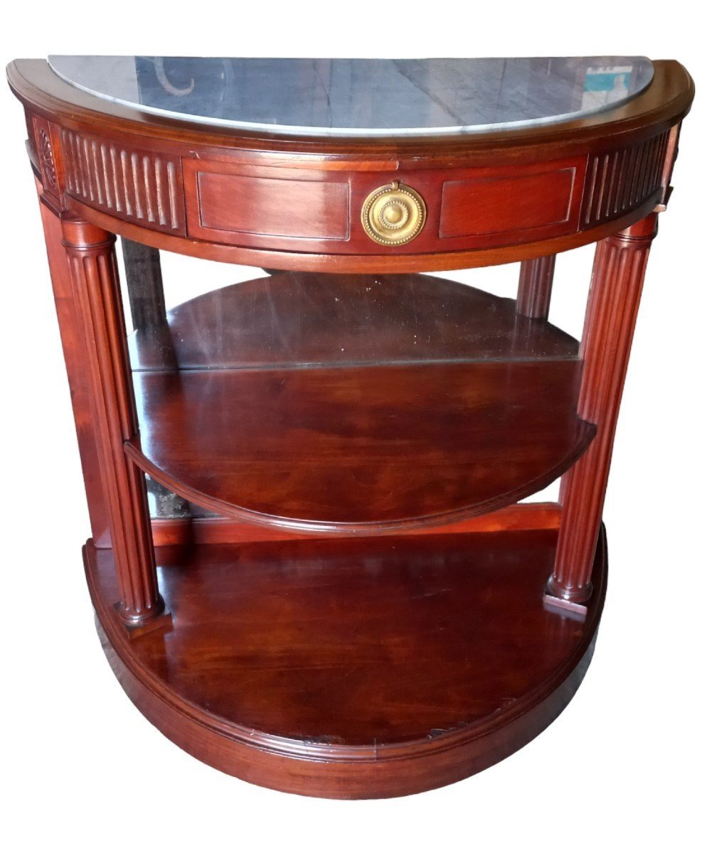 Louis XVI Half-moon Console In Mahogany 19th Century-photo-7