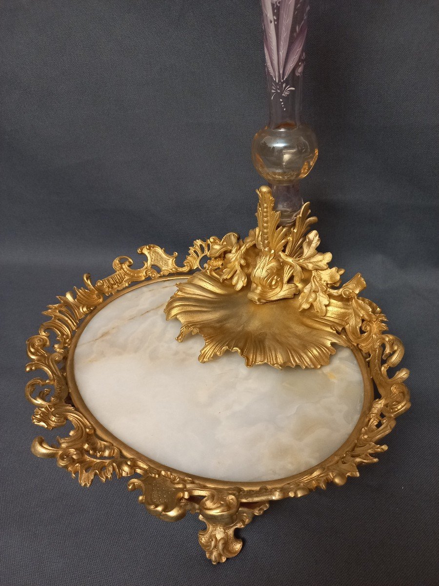 Important Centerpiece In Gilded Bronze And Enameled Glass-photo-3