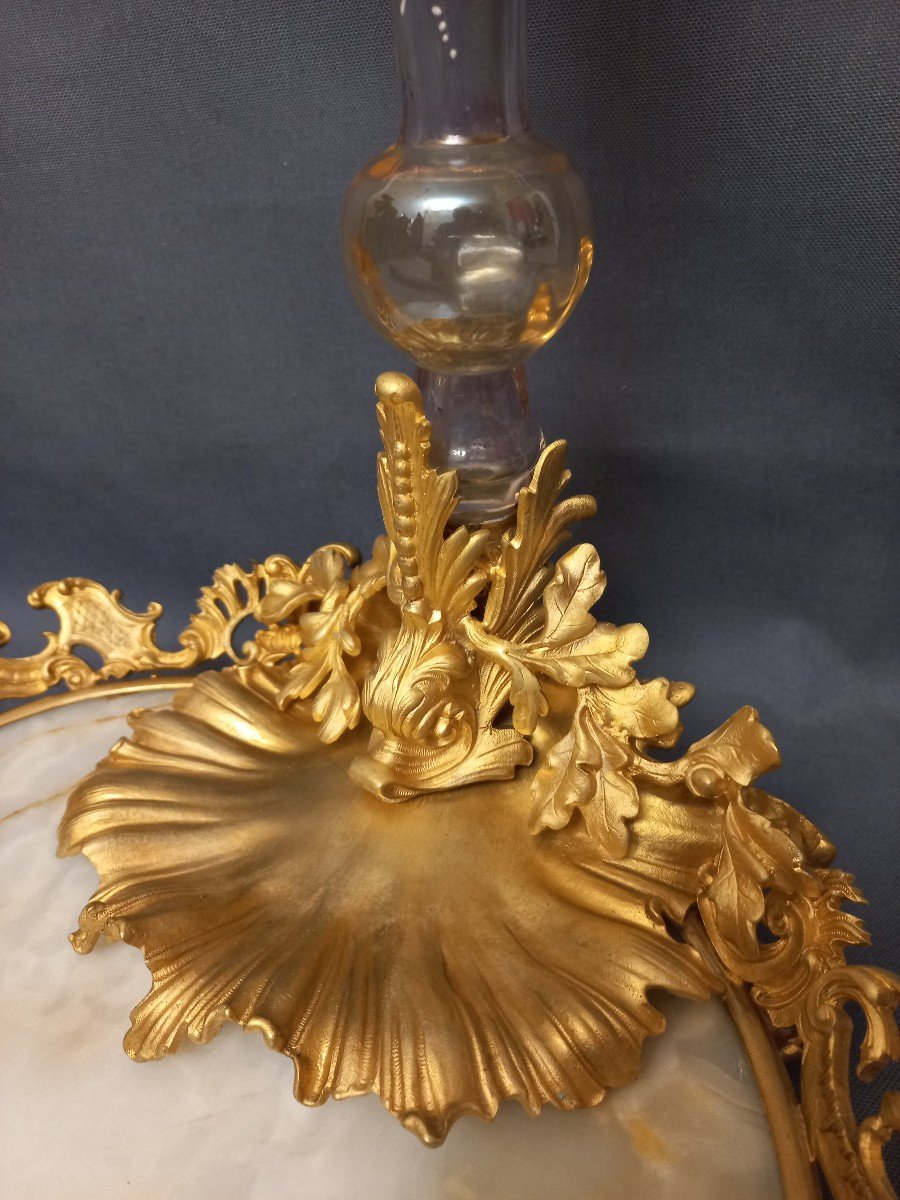 Important Centerpiece In Gilded Bronze And Enameled Glass-photo-4