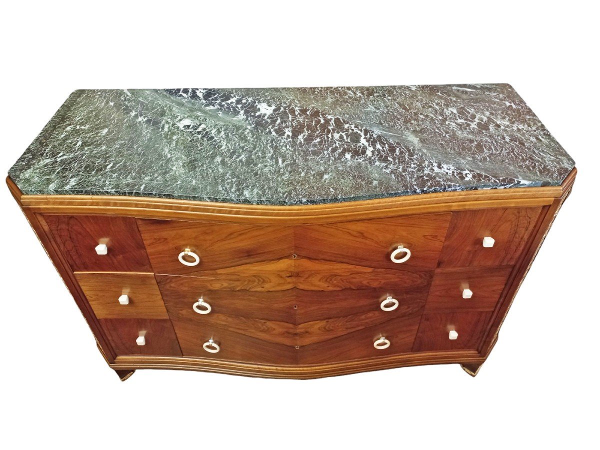 Commode Art Déco Cintrée 9 Tiroirs En Palissandre Et Bois Doré   -photo-3