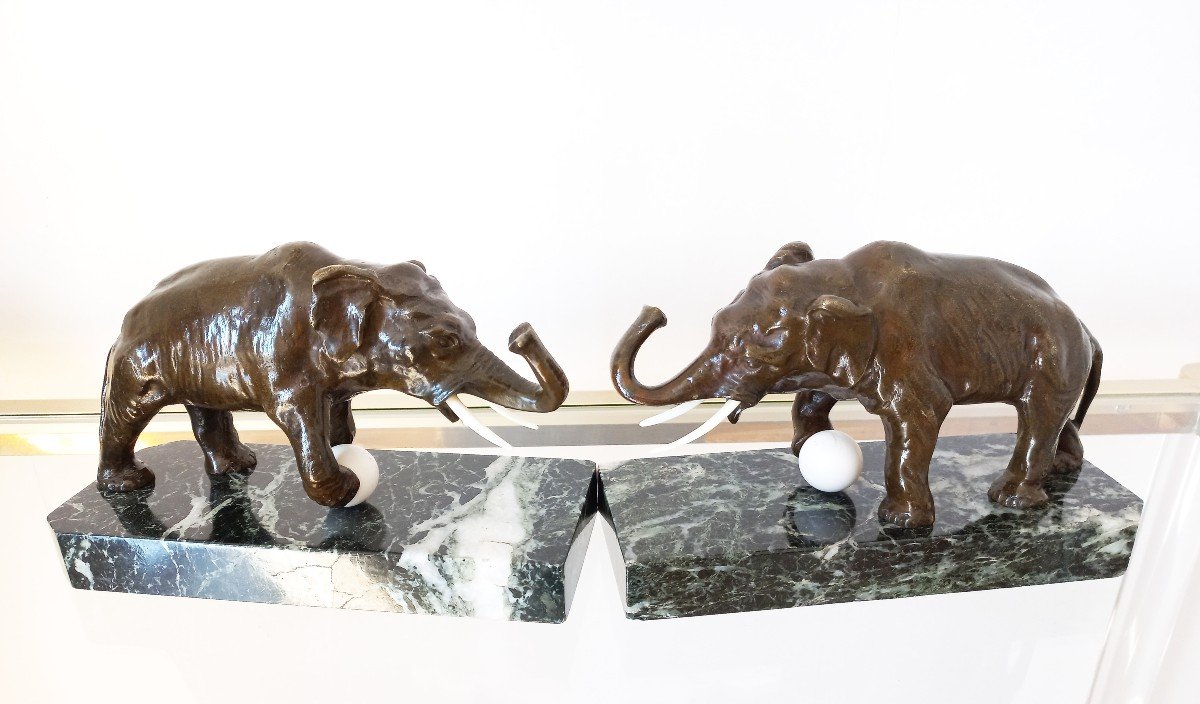 Bronze Elephants Art Deco Bookends-photo-2