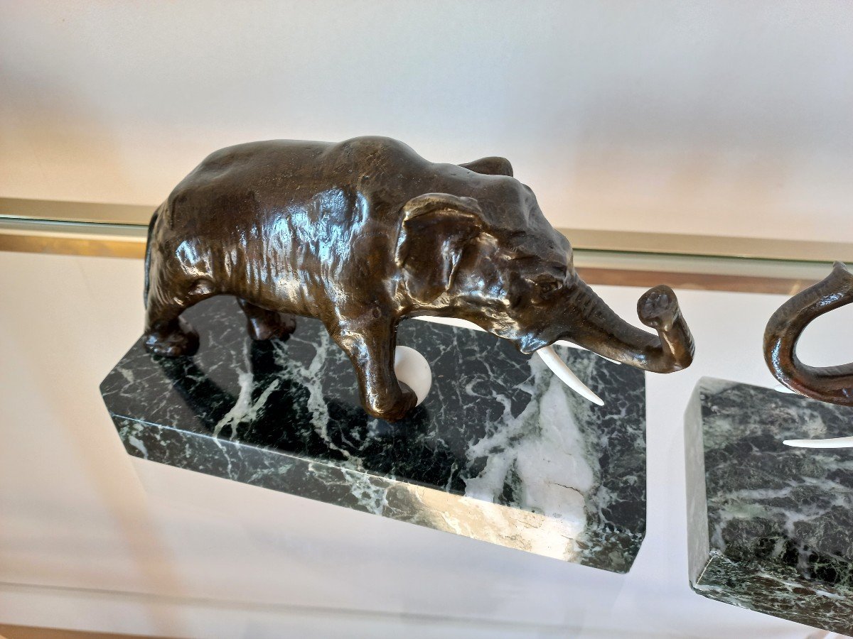 Bronze Elephants Art Deco Bookends-photo-1