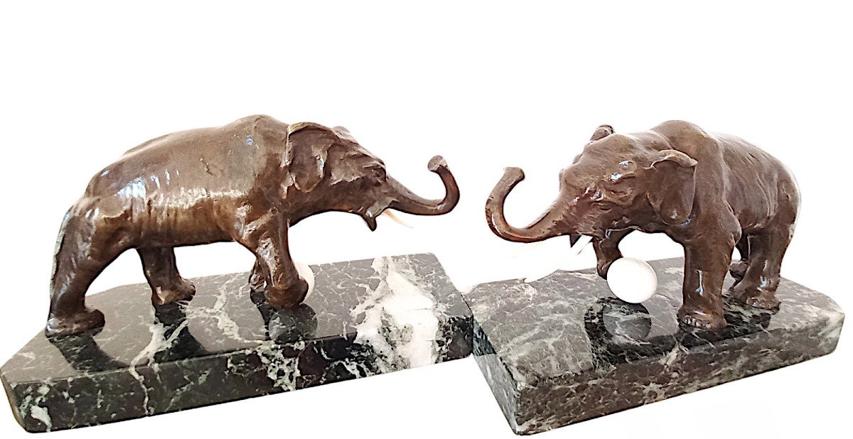 Bronze Elephants Art Deco Bookends-photo-7