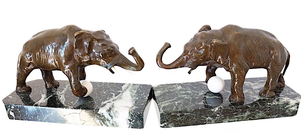 Bronze Elephants Art Deco Bookends