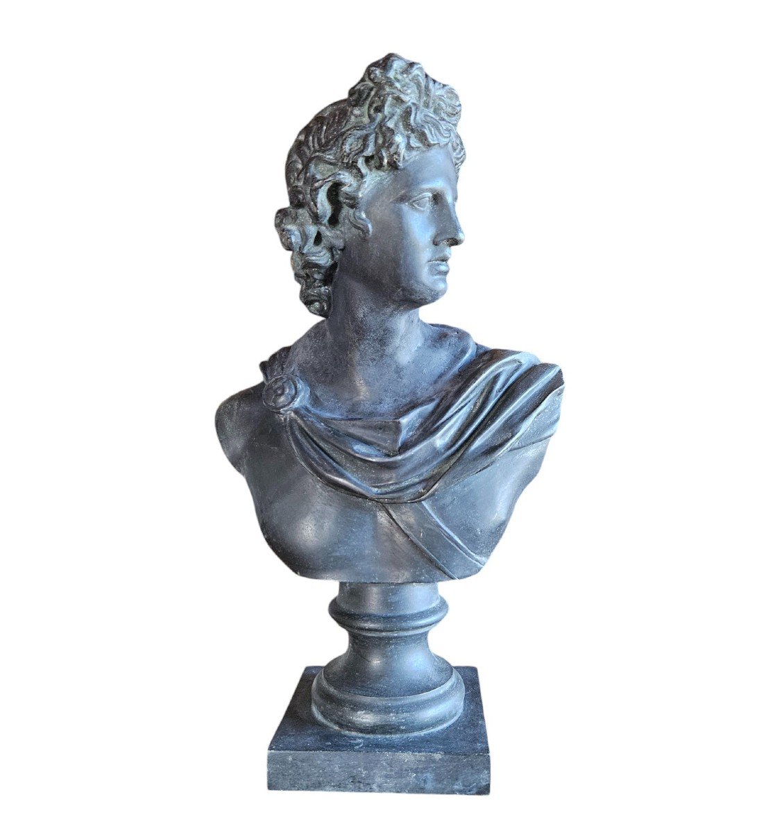 Bust Of Apollo Belvedere In Patinated Metal, 19th Century-photo-4