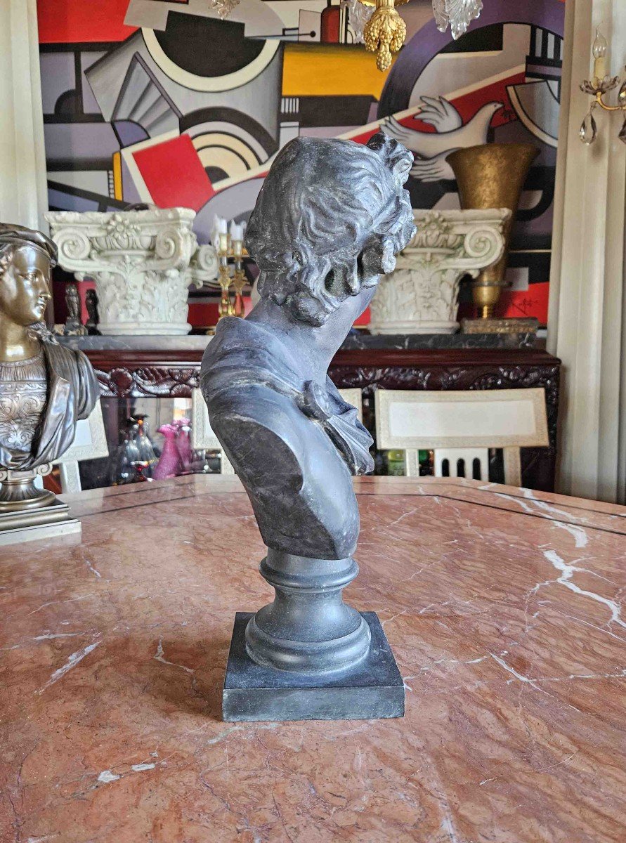 Bust Of Apollo Belvedere In Patinated Metal, 19th Century-photo-3