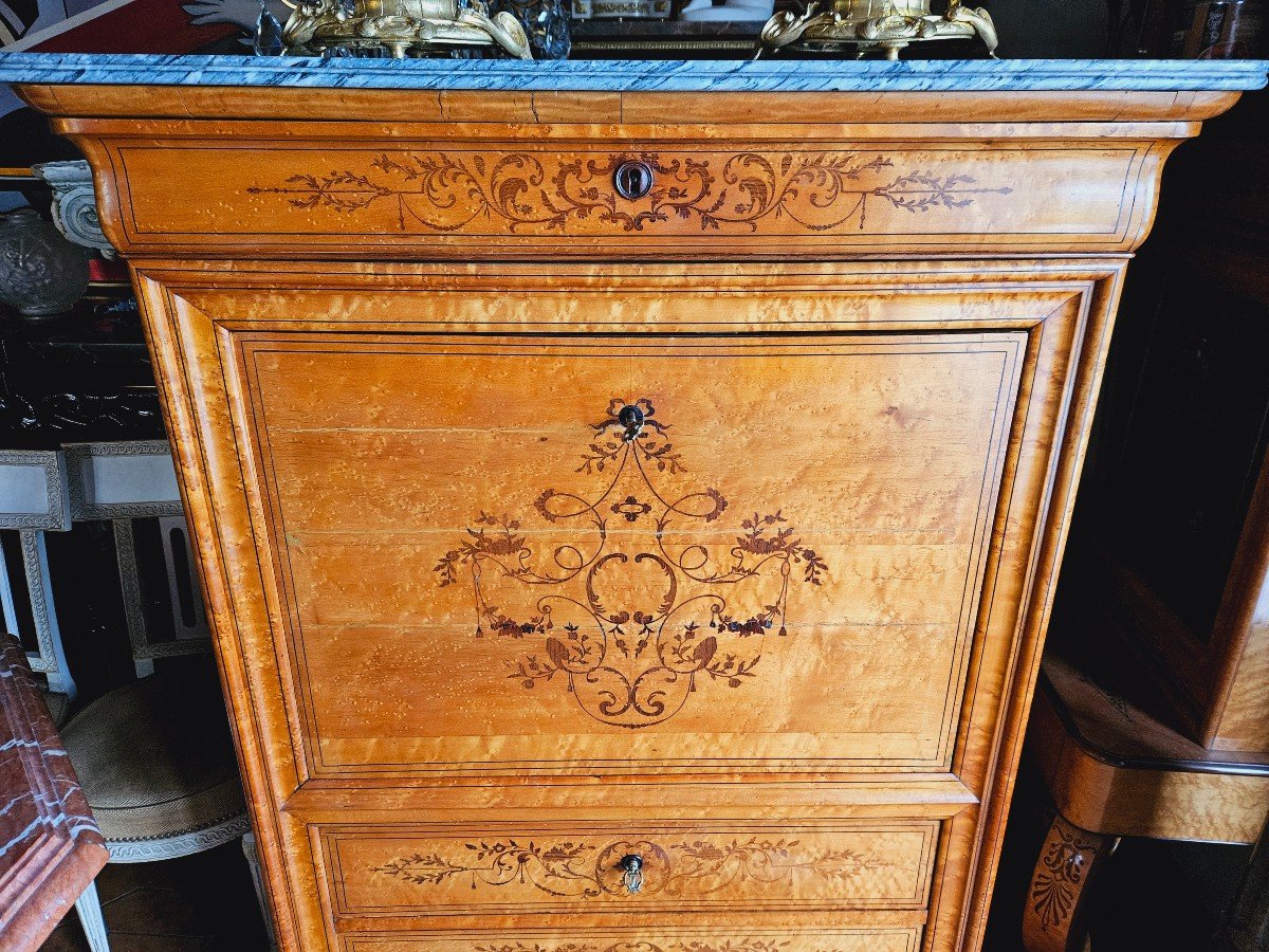 Secretary In Light Wood With Marquetry From The Charles X Period-photo-2