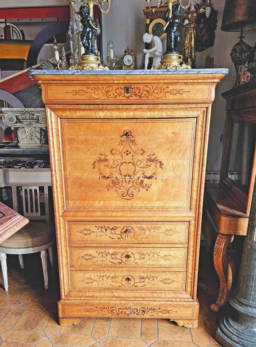 Secretary In Light Wood With Marquetry From The Charles X Period