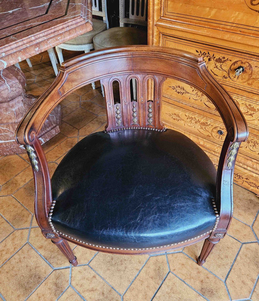 Fauteuil De Bureau St Louis XVI Acajou Et Bronze XIXème-photo-3