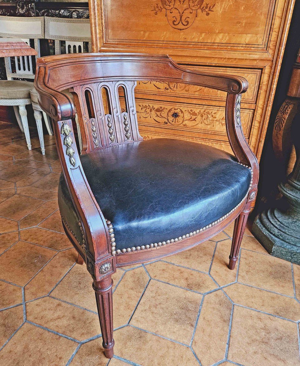 Fauteuil De Bureau St Louis XVI Acajou Et Bronze XIXème-photo-5