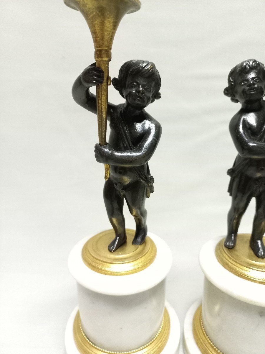 Pair Of Putti Flambeaux Of Fame 18th Century Paris-photo-2