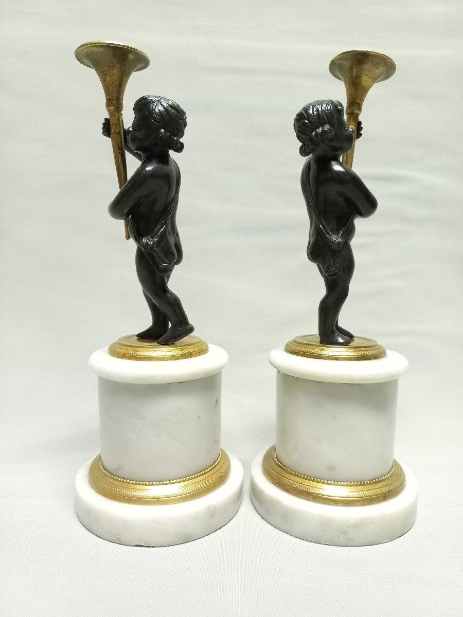 Pair Of Putti Flambeaux Of Fame 18th Century Paris-photo-4