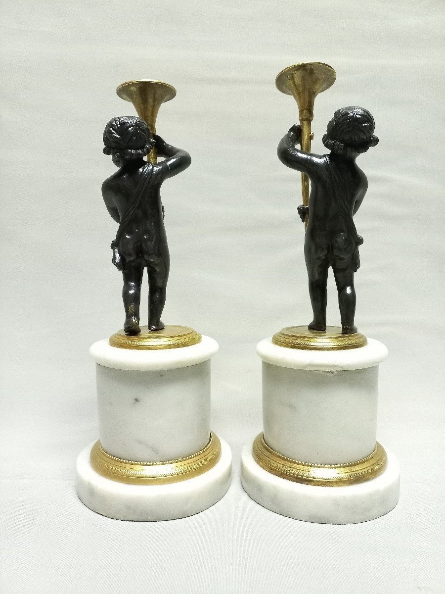 Pair Of Putti Flambeaux Of Fame 18th Century Paris-photo-2