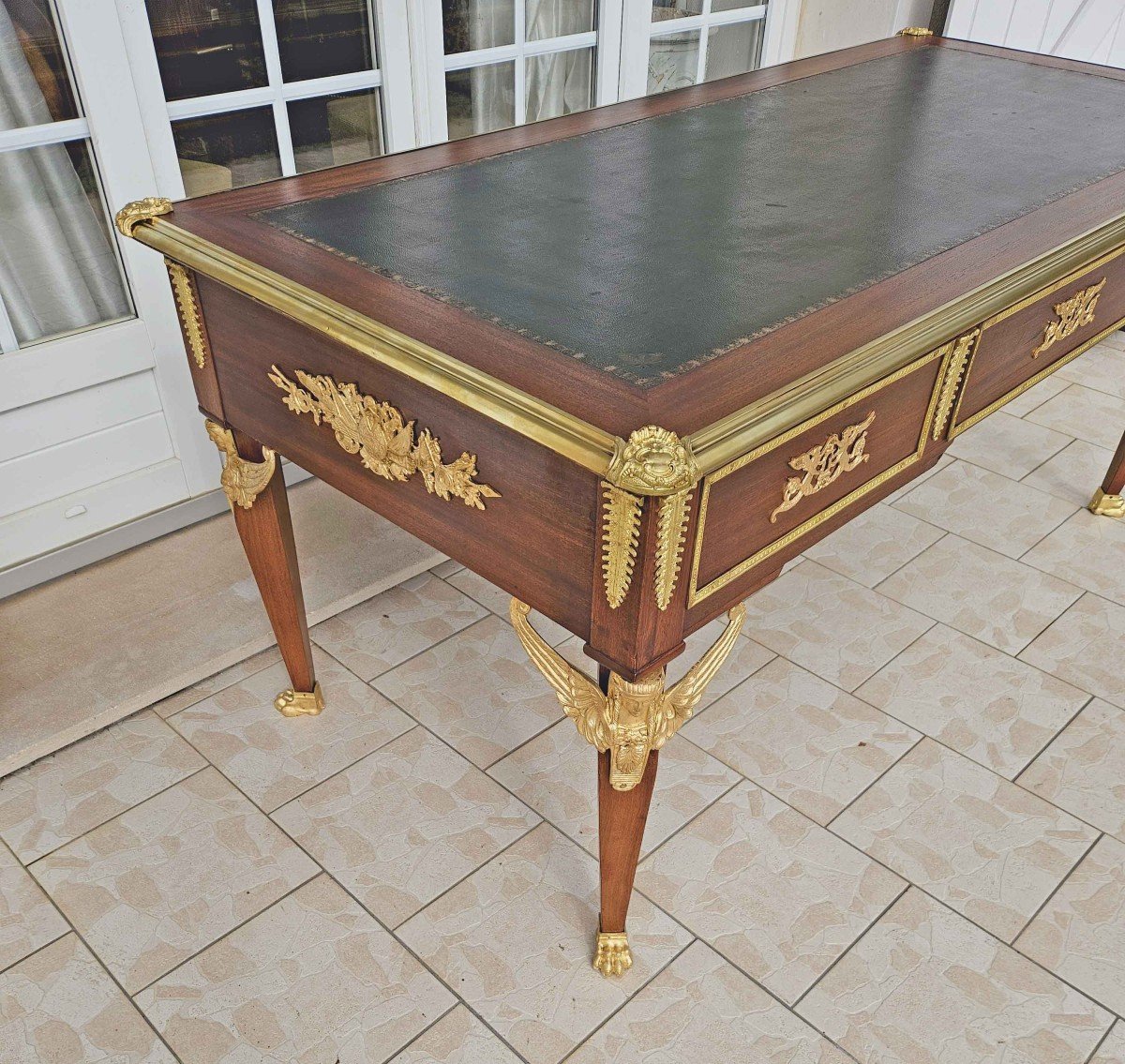 Large St Empire Flat Desk With Ingot Mold And Gilt Bronze-photo-7